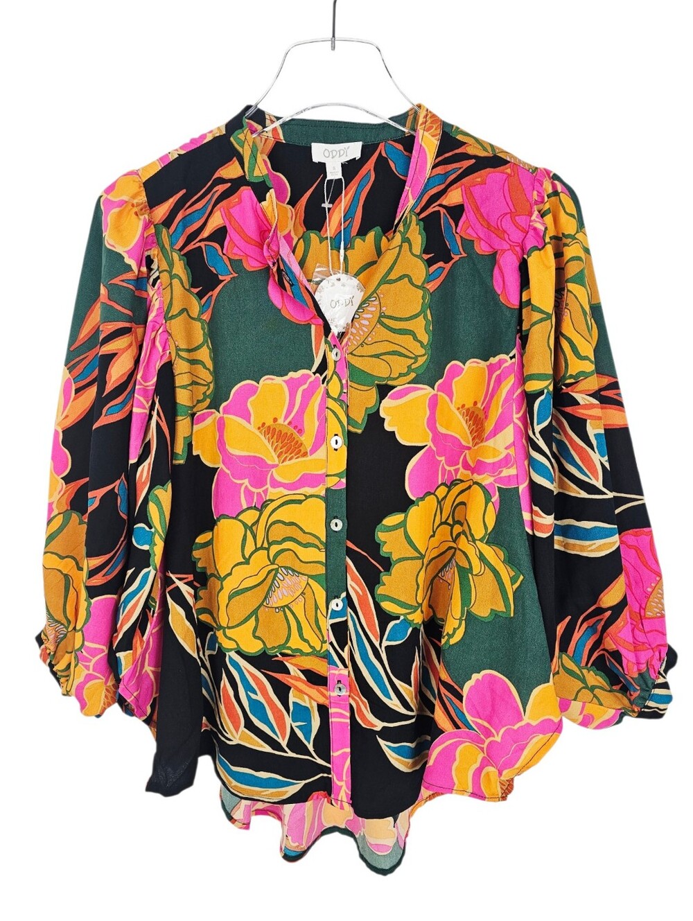Oddy Boho Floral Balloon Sleeve Blouse NWT